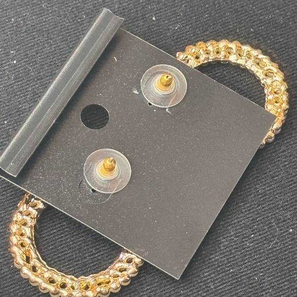 Saks Fifth Ave Champagne Crystal Post With Faux Pearl & Crystal Hoop Earrings - Picture 8 of 8